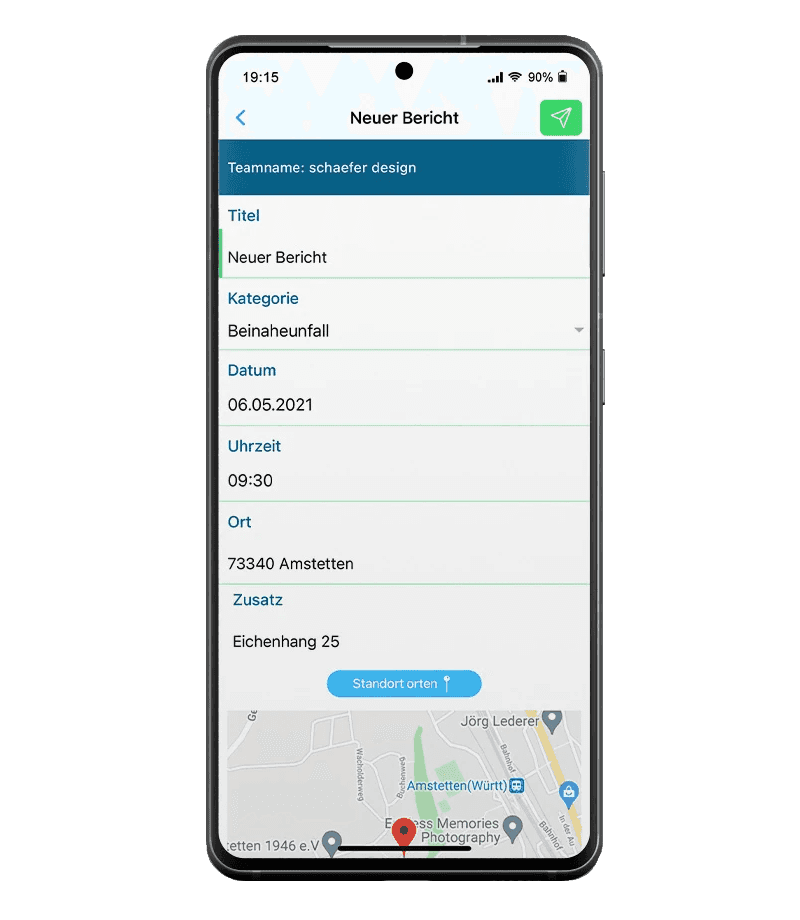 Screenshot of the reports screen in the Safety App